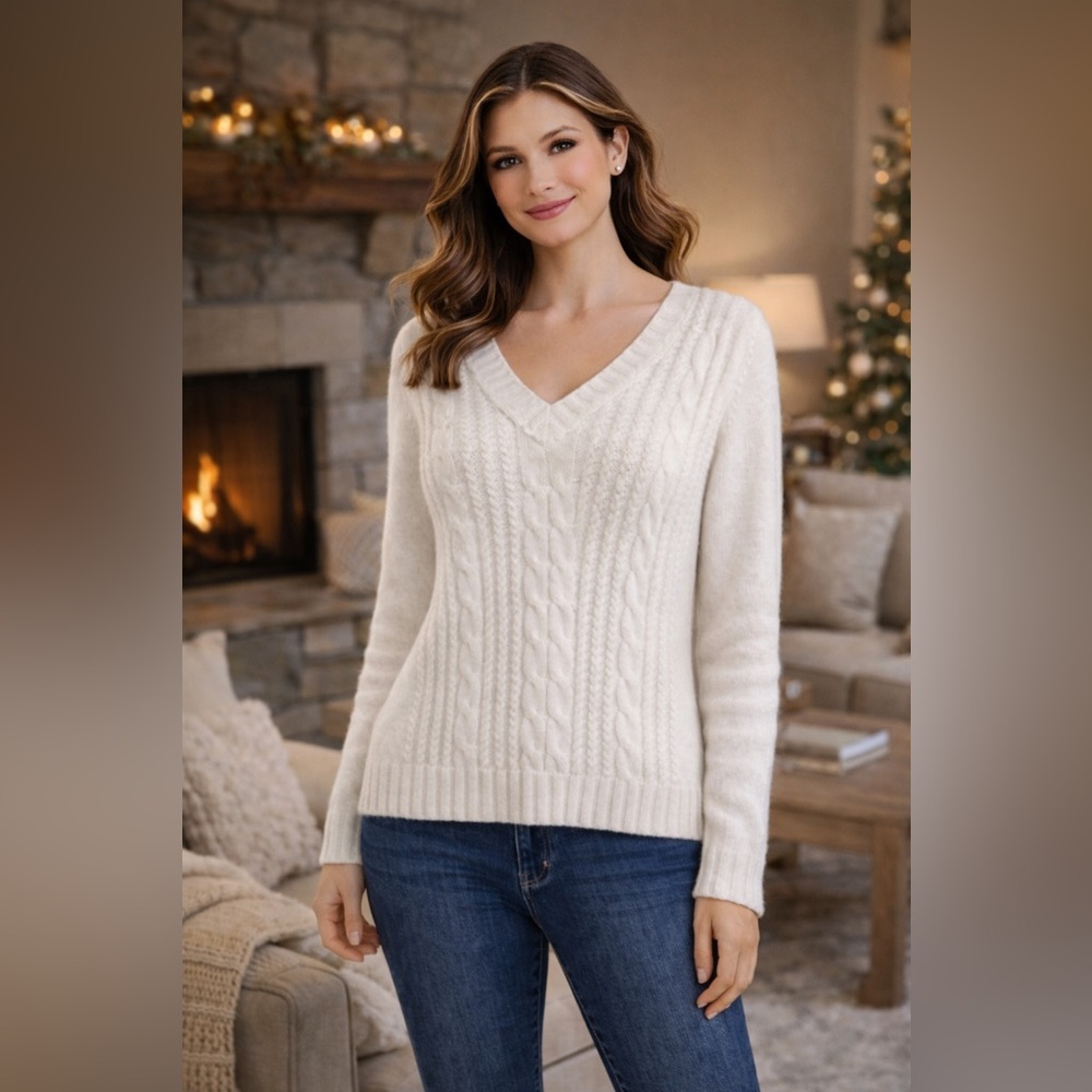 Only Mine White V-Neck Sweater